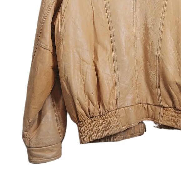 Winlit Leather Bomber Jacket Mens M Camel Tan Vtg Pilot Flight Zip Pocket Soft - Picture 6 of 6